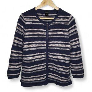 Ann Taylor Full Zip Cardigan Sweater Women's 3D Texture Horizontal Stripe L